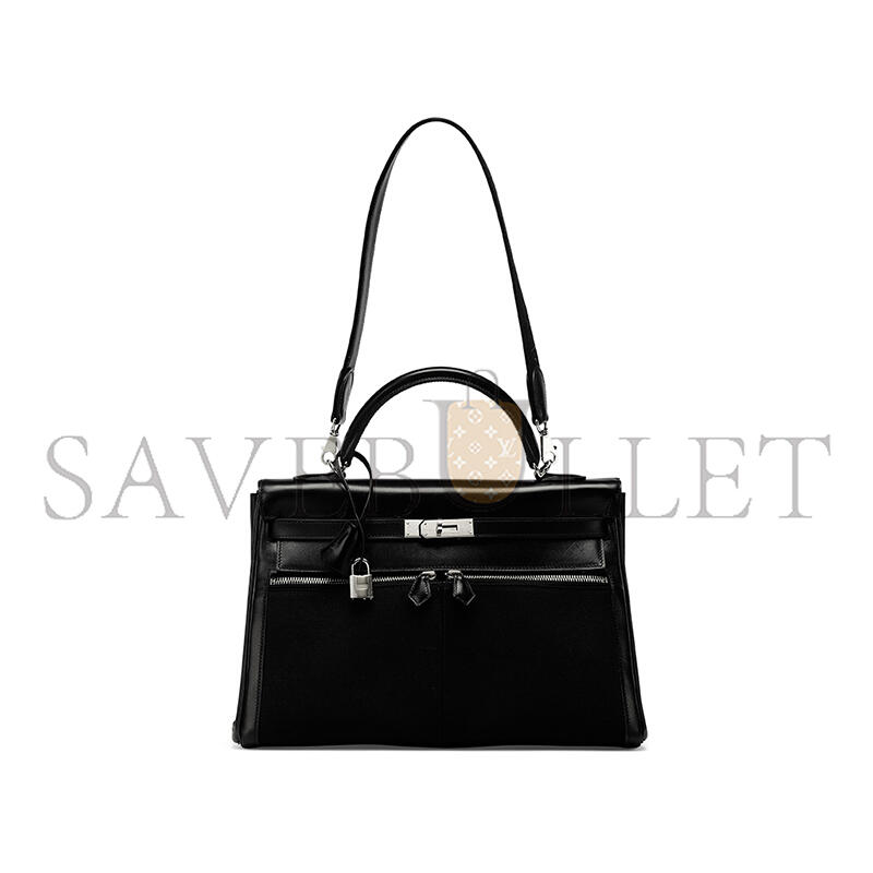 H**mes A BLACK SWIFT LEATHER & CANVAS KELLY LAKIS 32 WITH PALLADIUM HARDWARE (32*23*10cm)